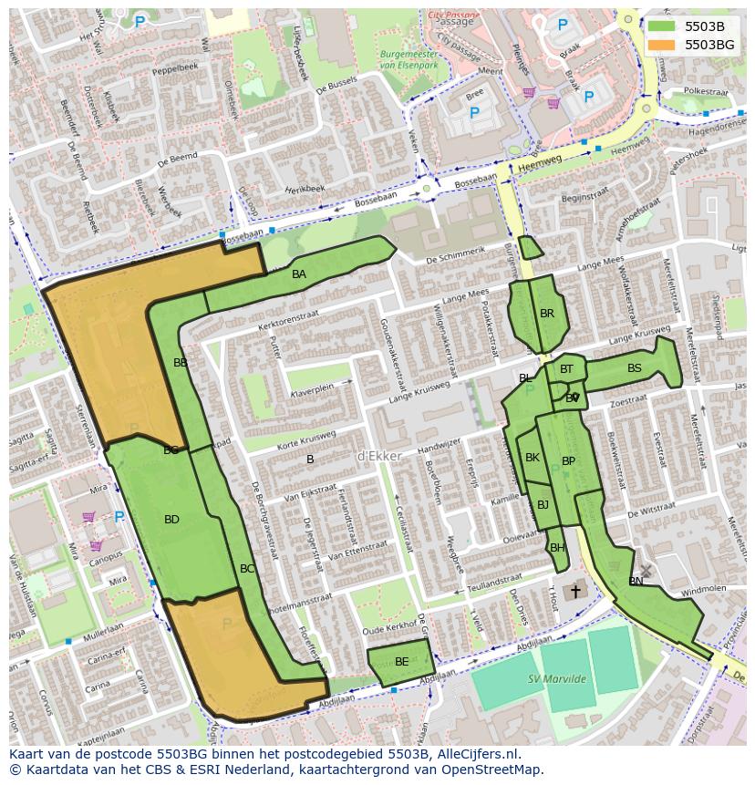 Afbeelding van het postcodegebied 5503 BG op de kaart.