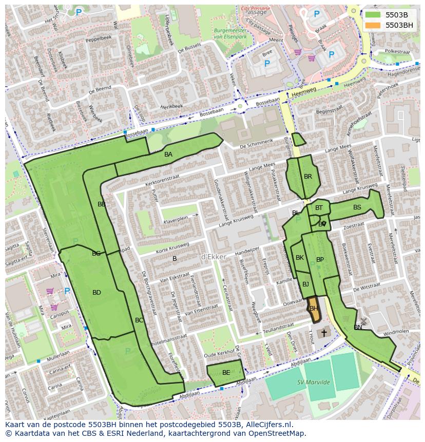 Afbeelding van het postcodegebied 5503 BH op de kaart.