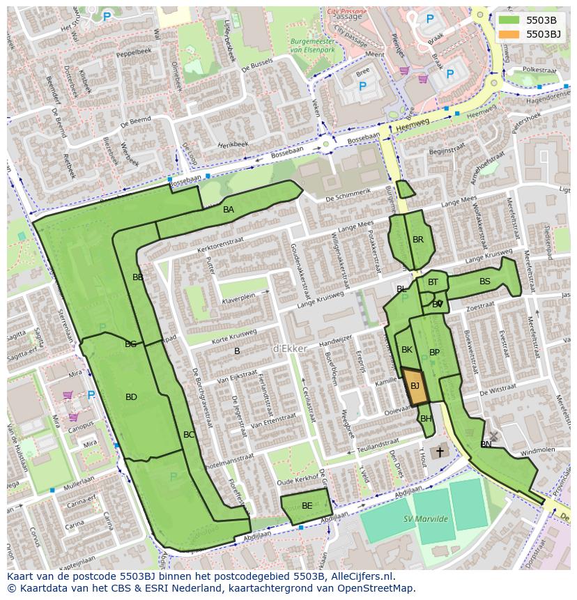 Afbeelding van het postcodegebied 5503 BJ op de kaart.