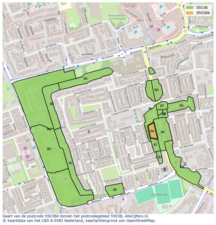 Afbeelding van het postcodegebied 5503 BK op de kaart.