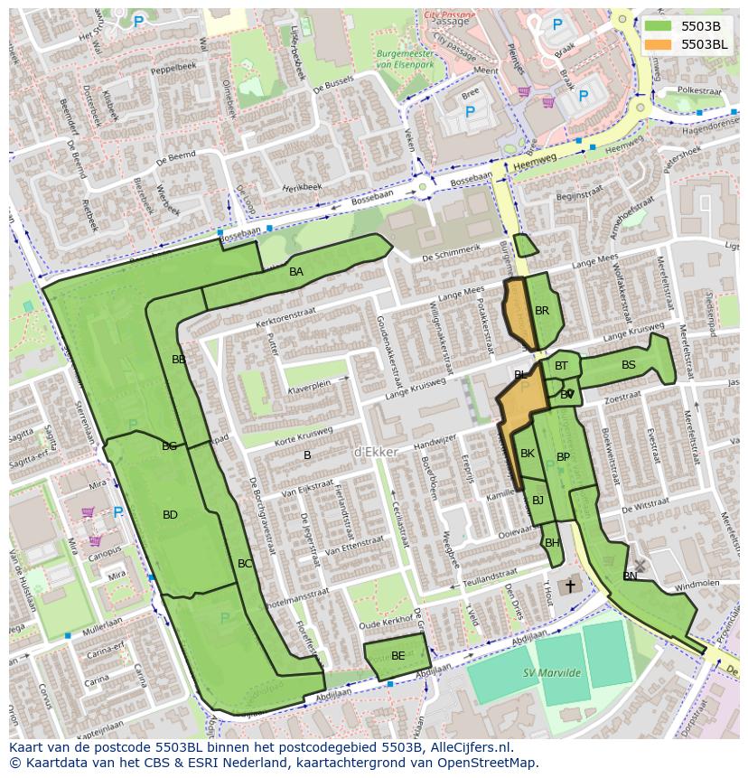Afbeelding van het postcodegebied 5503 BL op de kaart.