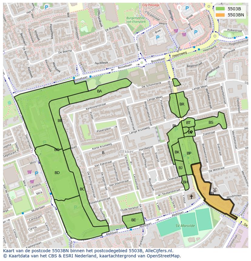 Afbeelding van het postcodegebied 5503 BN op de kaart.
