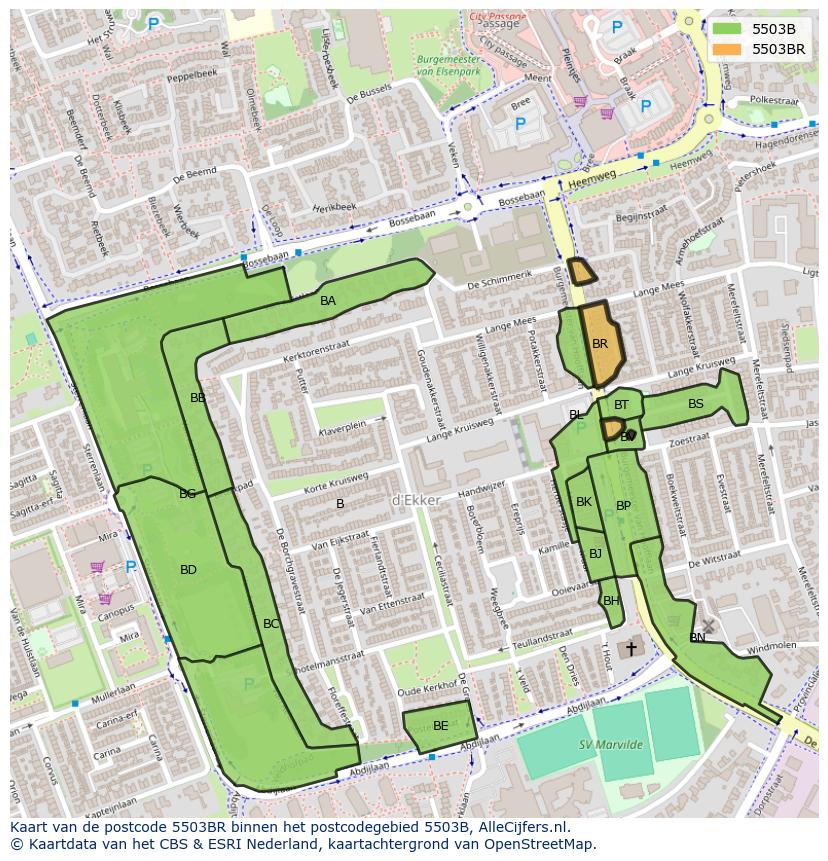 Afbeelding van het postcodegebied 5503 BR op de kaart.