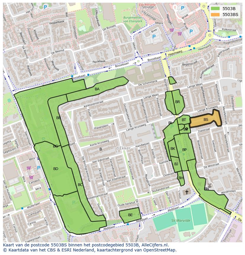 Afbeelding van het postcodegebied 5503 BS op de kaart.