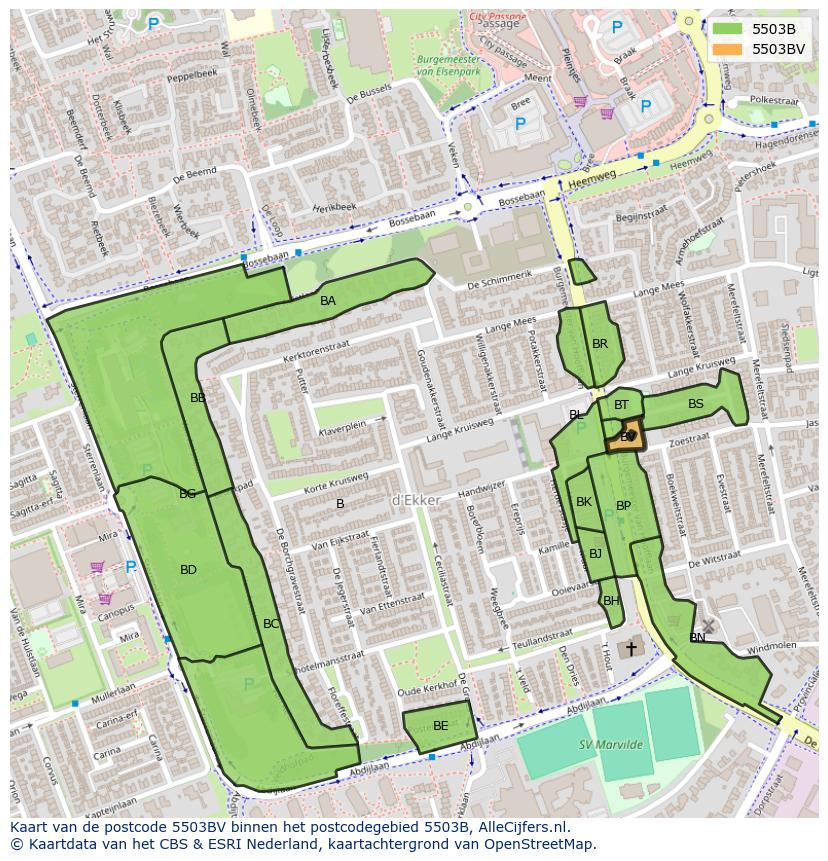 Afbeelding van het postcodegebied 5503 BV op de kaart.
