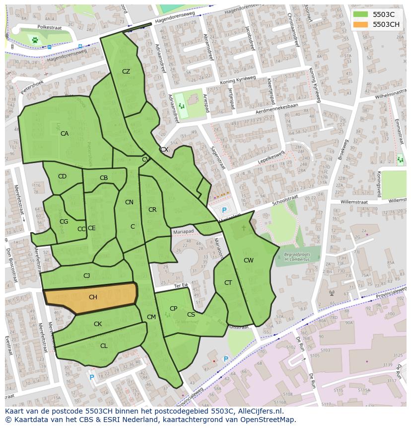 Afbeelding van het postcodegebied 5503 CH op de kaart.