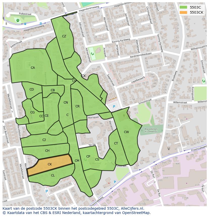 Afbeelding van het postcodegebied 5503 CK op de kaart.