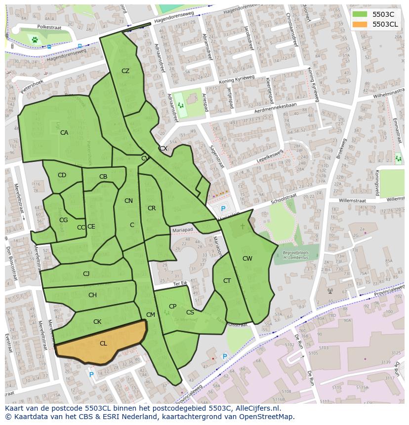 Afbeelding van het postcodegebied 5503 CL op de kaart.