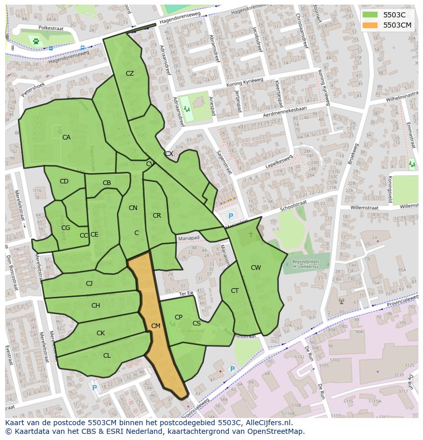 Afbeelding van het postcodegebied 5503 CM op de kaart.