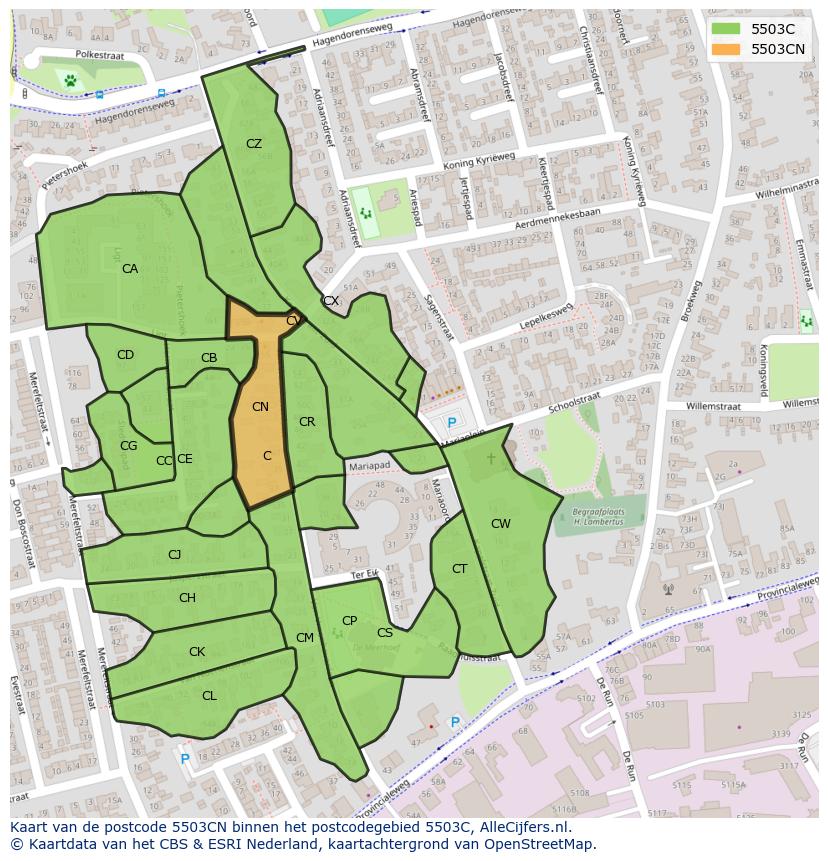 Afbeelding van het postcodegebied 5503 CN op de kaart.