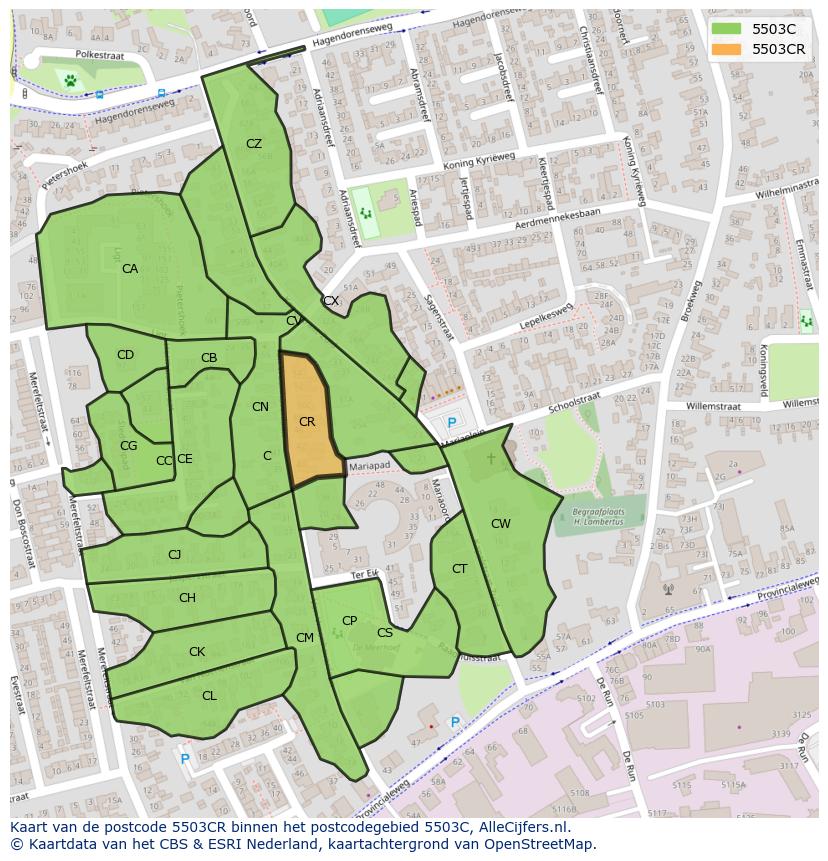 Afbeelding van het postcodegebied 5503 CR op de kaart.