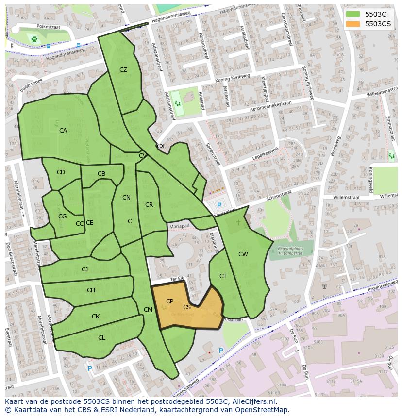Afbeelding van het postcodegebied 5503 CS op de kaart.
