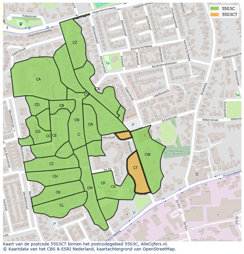 Afbeelding van het postcodegebied 5503 CT op de kaart.