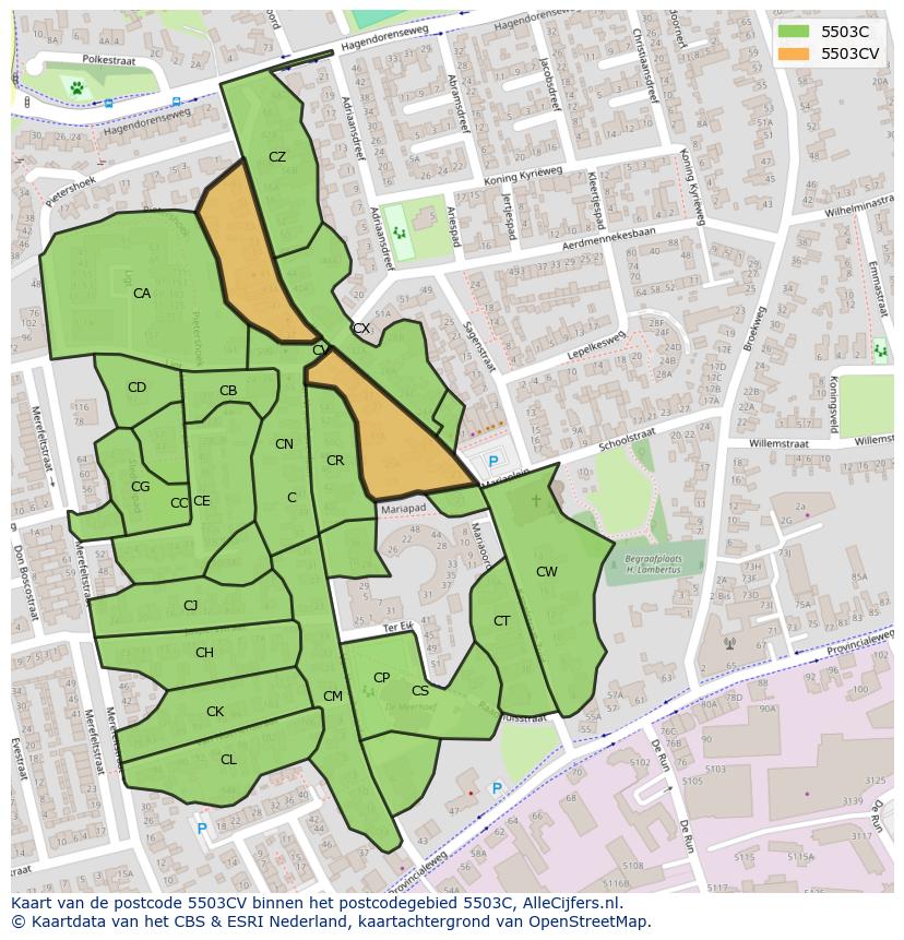 Afbeelding van het postcodegebied 5503 CV op de kaart.