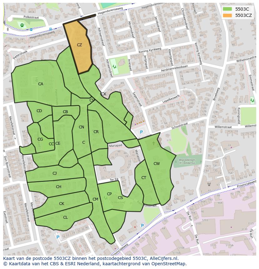 Afbeelding van het postcodegebied 5503 CZ op de kaart.