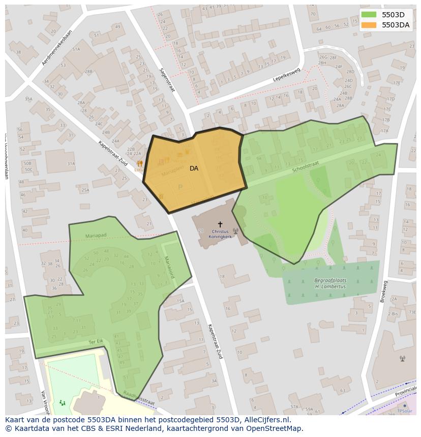 Afbeelding van het postcodegebied 5503 DA op de kaart.