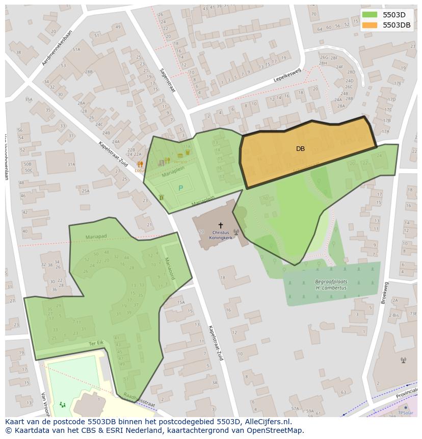 Afbeelding van het postcodegebied 5503 DB op de kaart.