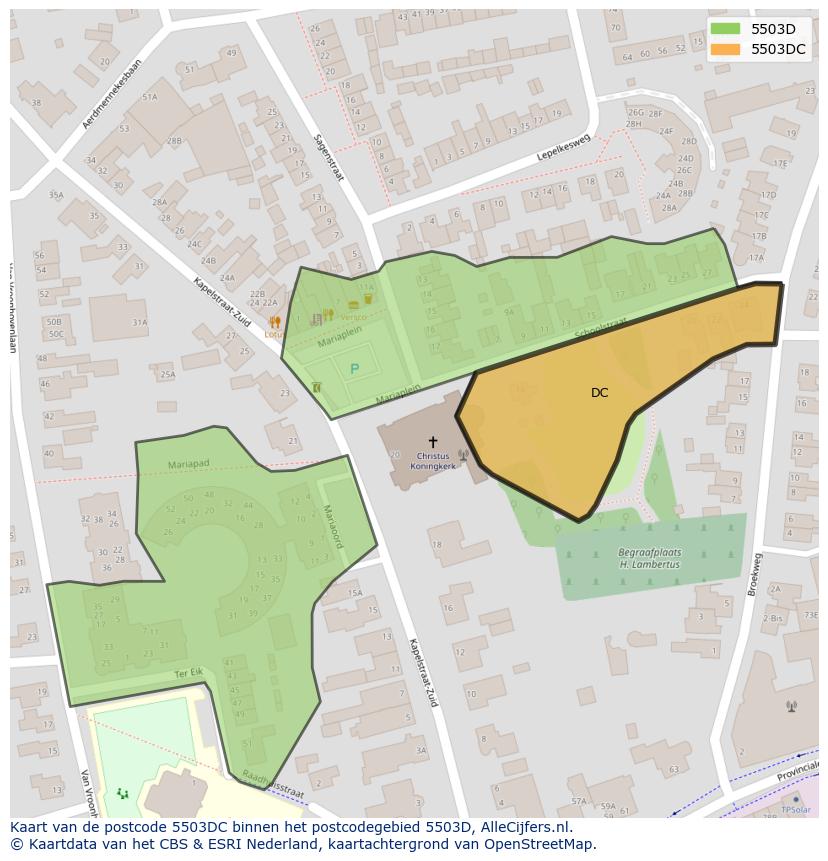 Afbeelding van het postcodegebied 5503 DC op de kaart.
