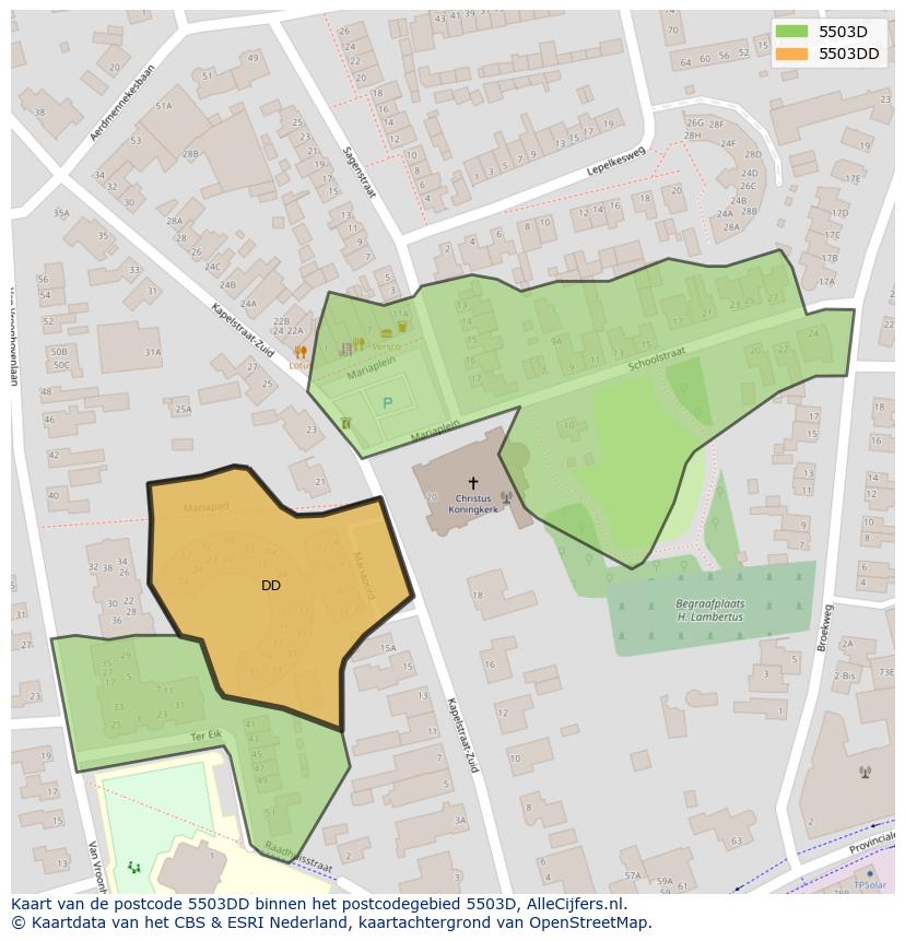 Afbeelding van het postcodegebied 5503 DD op de kaart.