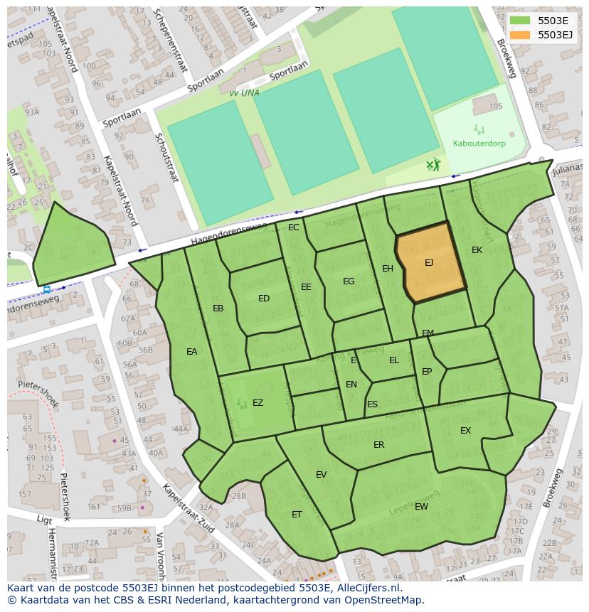 Afbeelding van het postcodegebied 5503 EJ op de kaart.