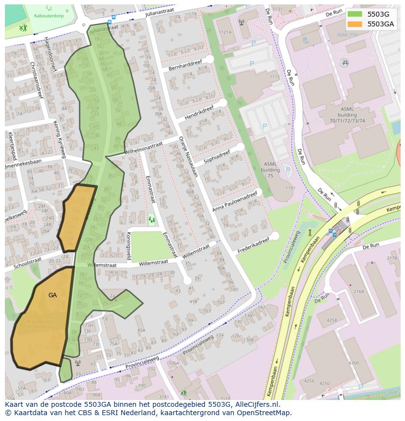 Afbeelding van het postcodegebied 5503 GA op de kaart.