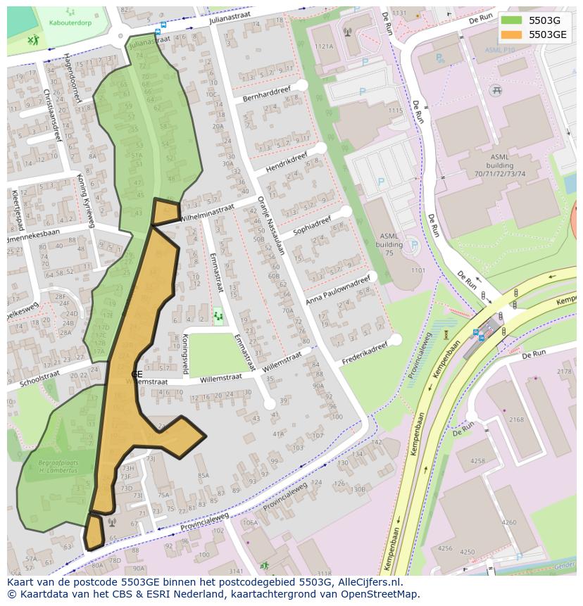 Afbeelding van het postcodegebied 5503 GE op de kaart.