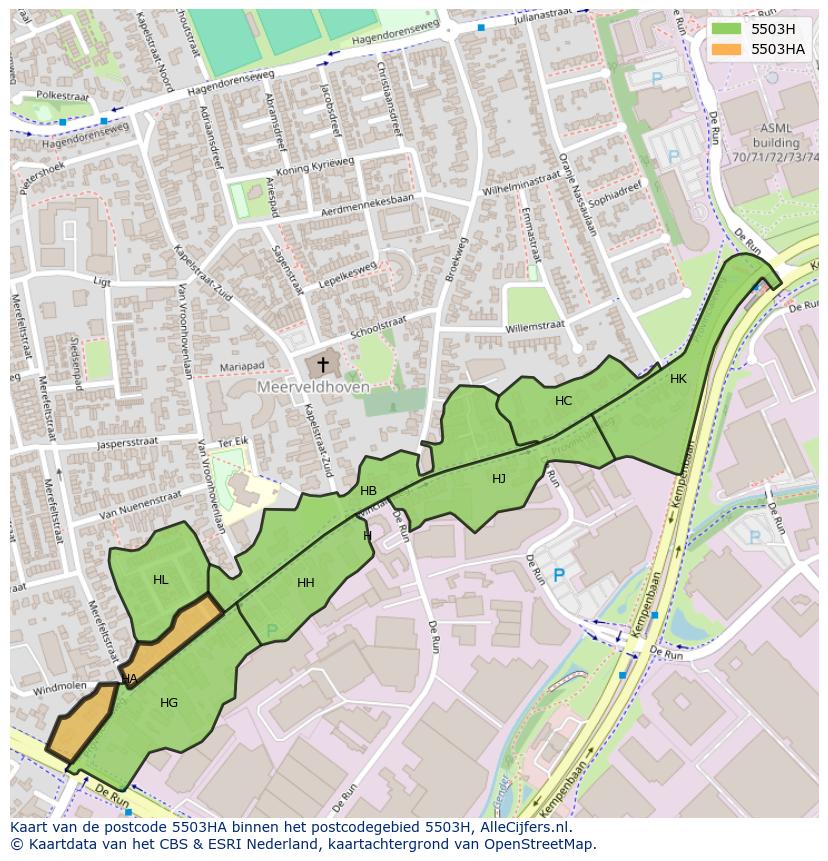Afbeelding van het postcodegebied 5503 HA op de kaart.