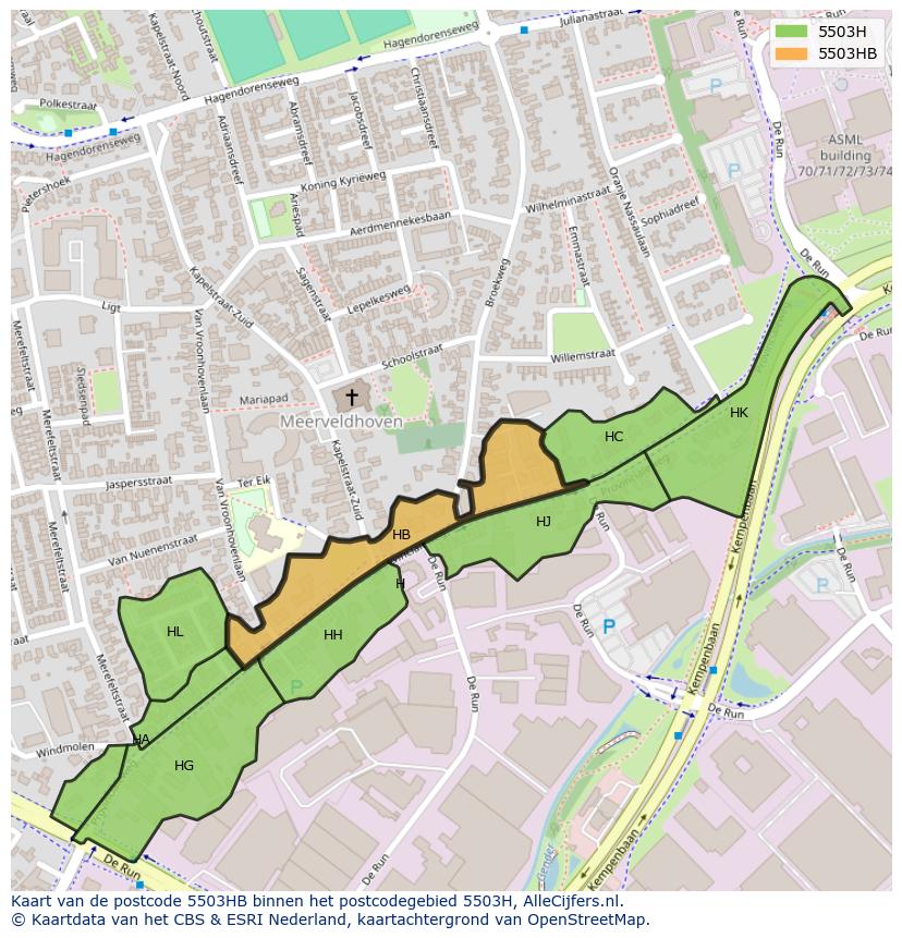 Afbeelding van het postcodegebied 5503 HB op de kaart.
