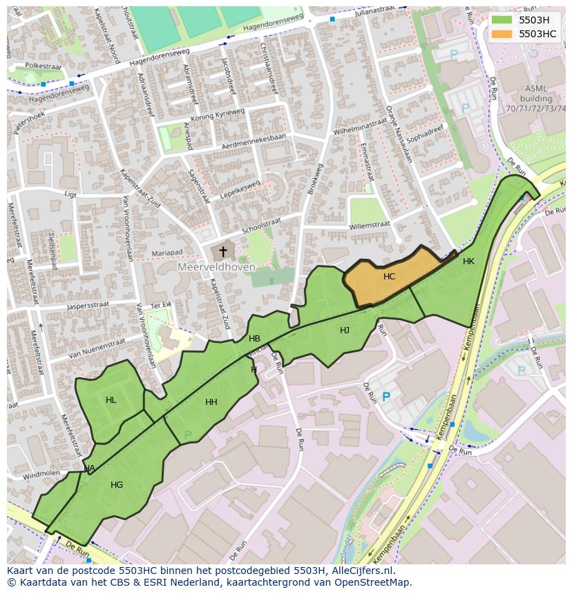 Afbeelding van het postcodegebied 5503 HC op de kaart.