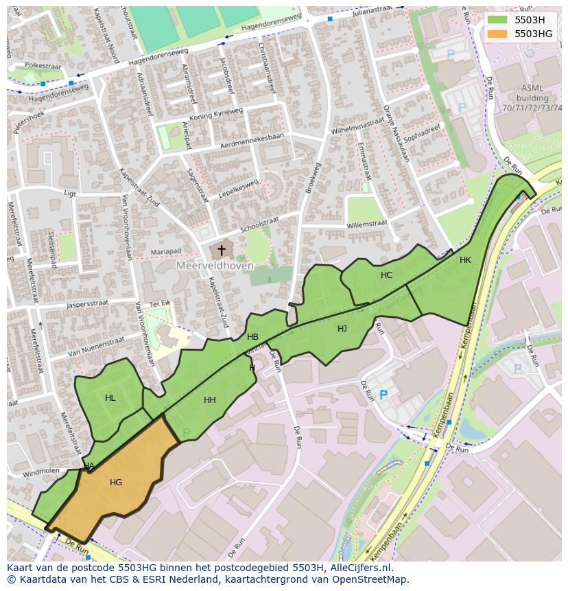 Afbeelding van het postcodegebied 5503 HG op de kaart.