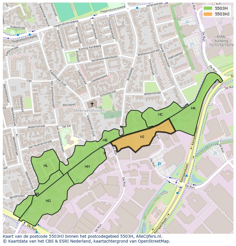 Afbeelding van het postcodegebied 5503 HJ op de kaart.