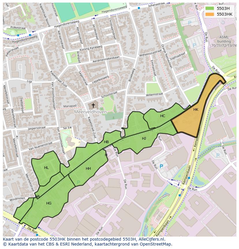 Afbeelding van het postcodegebied 5503 HK op de kaart.