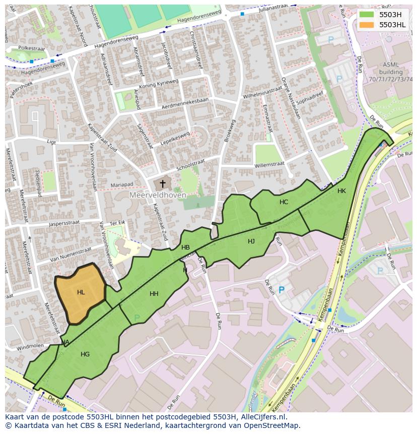 Afbeelding van het postcodegebied 5503 HL op de kaart.