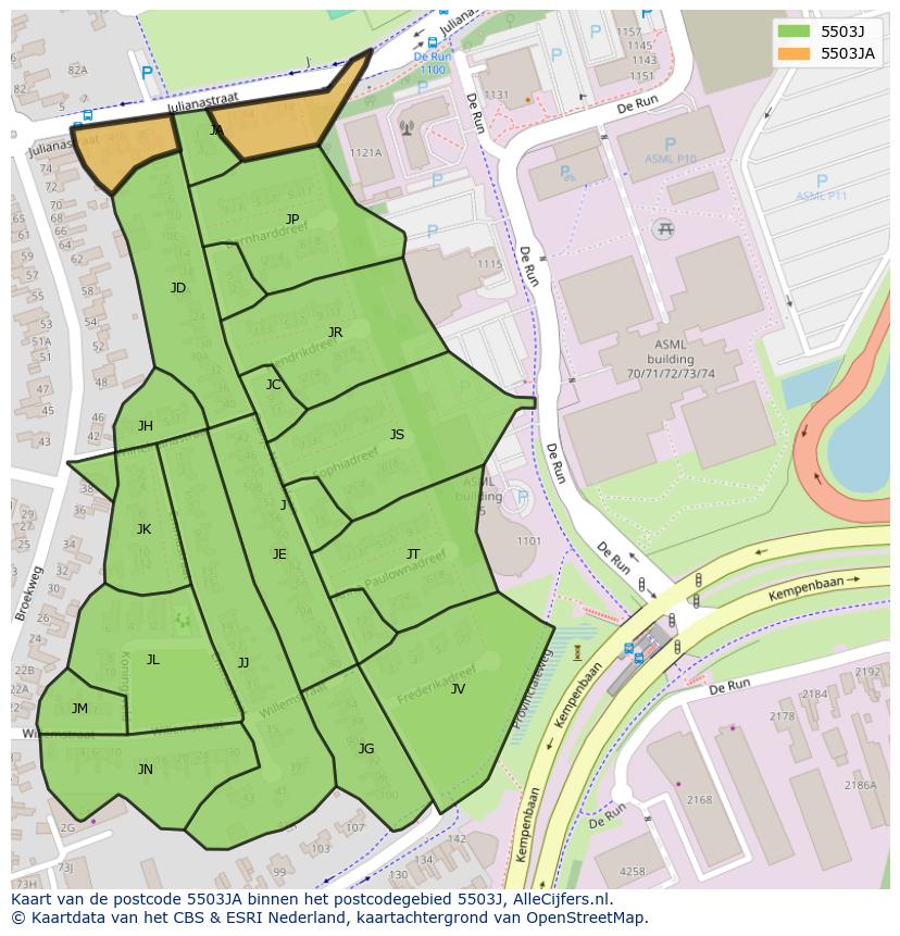 Afbeelding van het postcodegebied 5503 JA op de kaart.