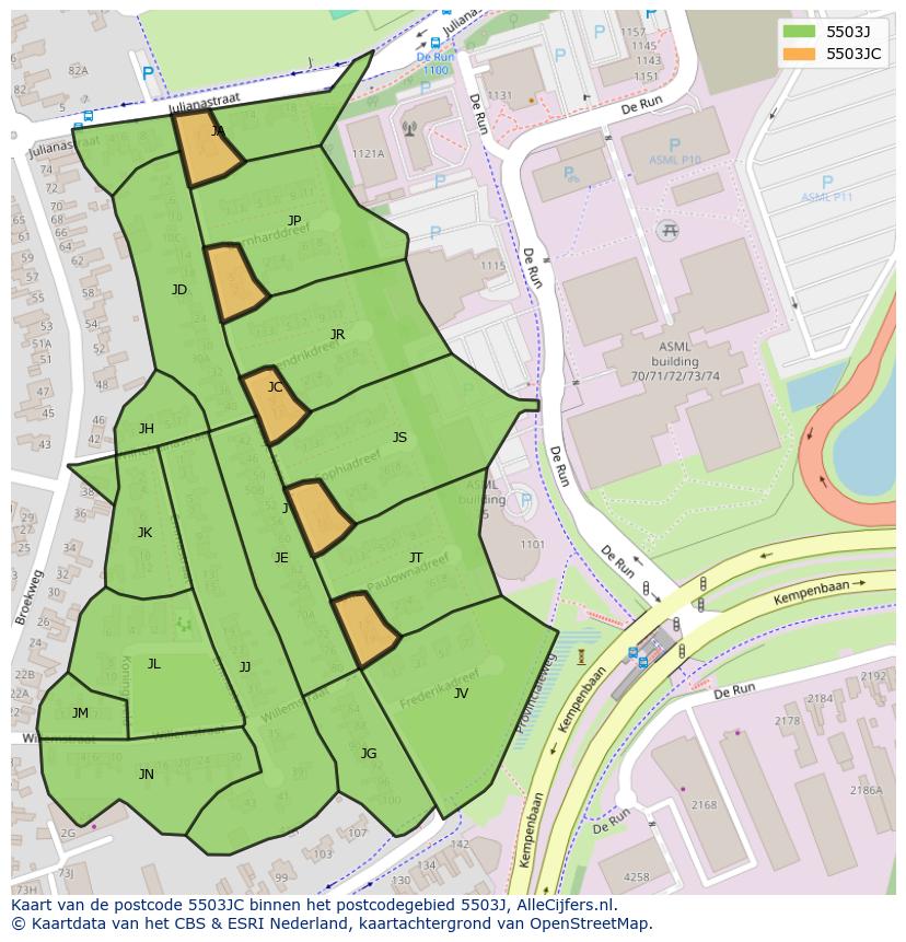 Afbeelding van het postcodegebied 5503 JC op de kaart.