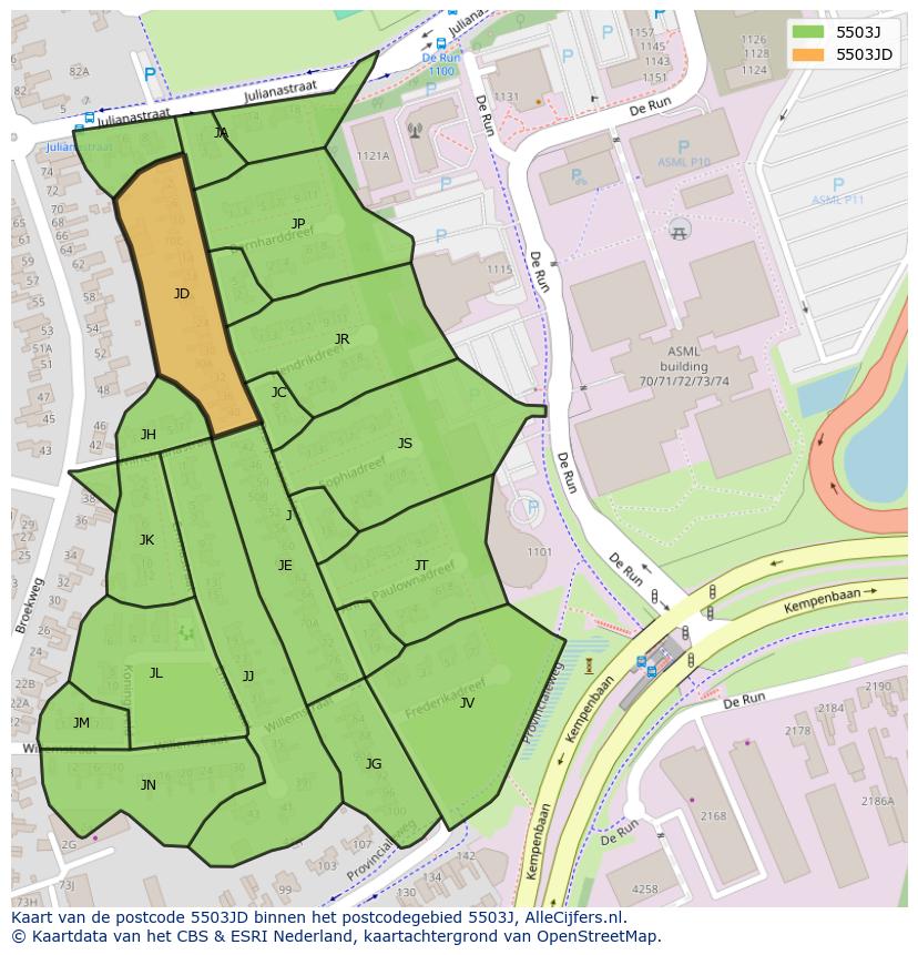 Afbeelding van het postcodegebied 5503 JD op de kaart.