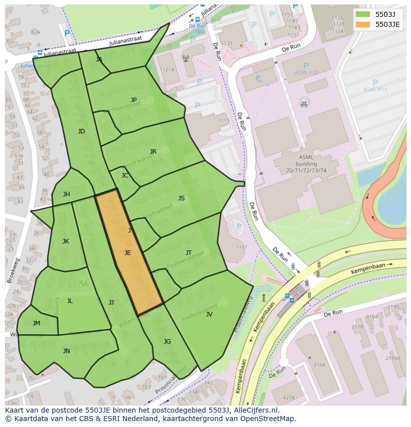 Afbeelding van het postcodegebied 5503 JE op de kaart.