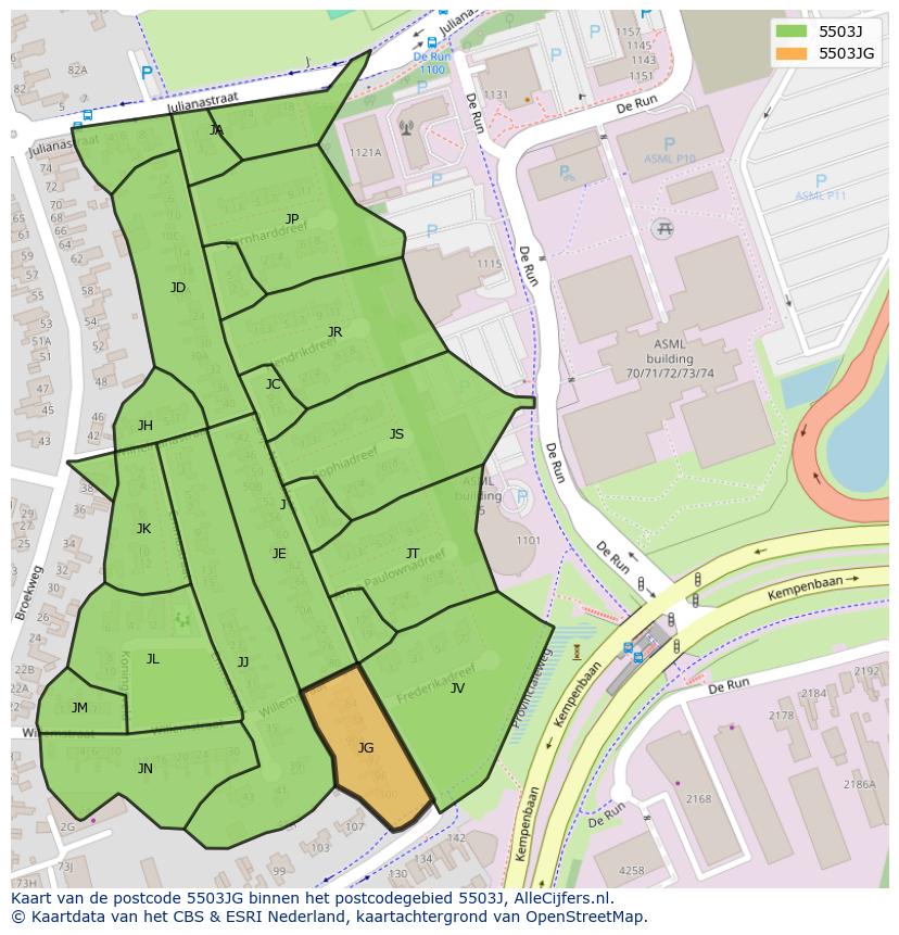 Afbeelding van het postcodegebied 5503 JG op de kaart.