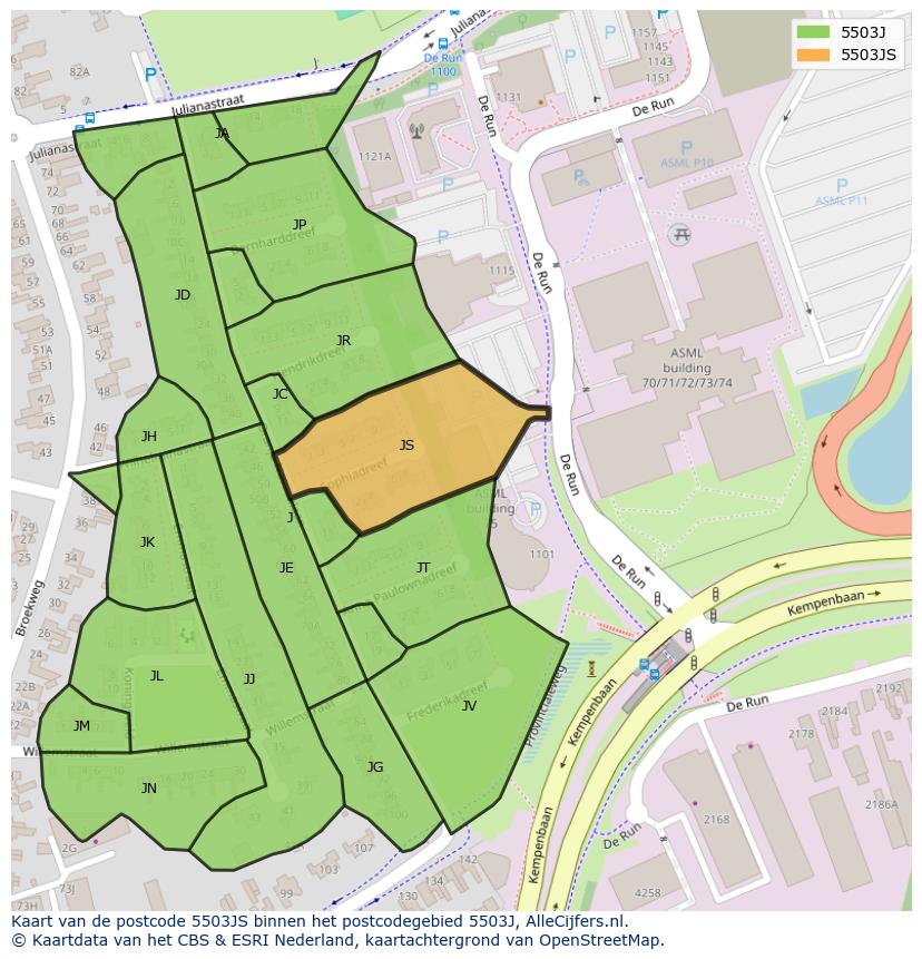 Afbeelding van het postcodegebied 5503 JS op de kaart.