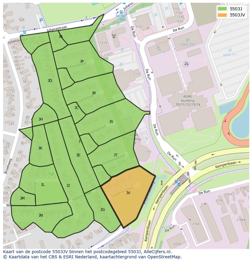 Afbeelding van het postcodegebied 5503 JV op de kaart.