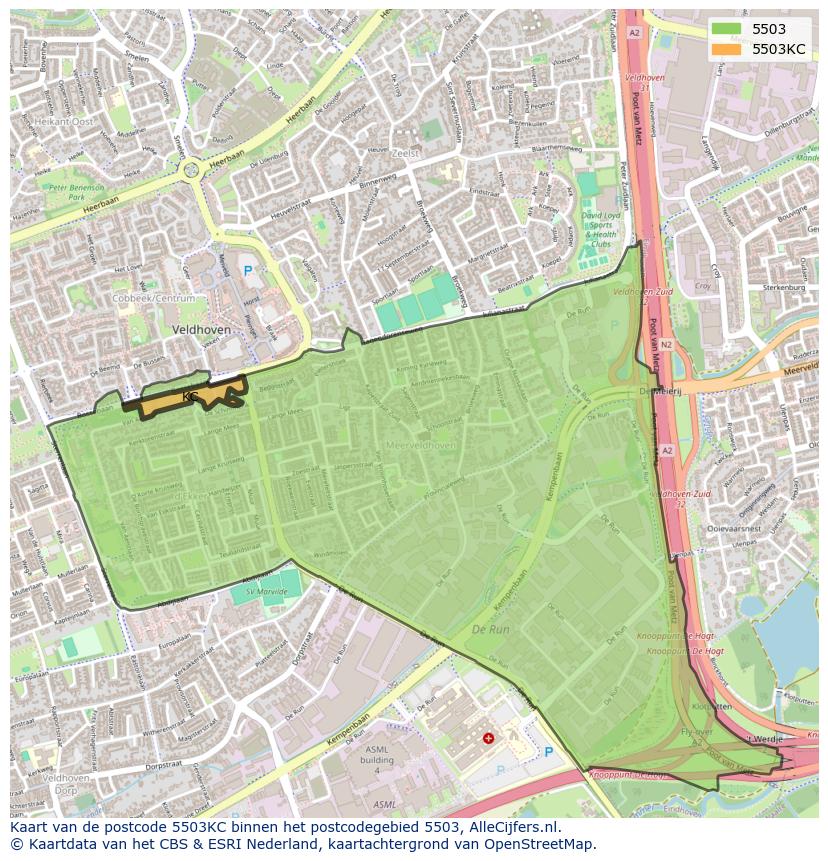 Afbeelding van het postcodegebied 5503 KC op de kaart.