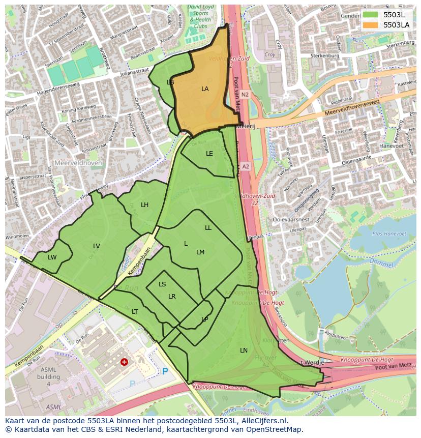 Afbeelding van het postcodegebied 5503 LA op de kaart.