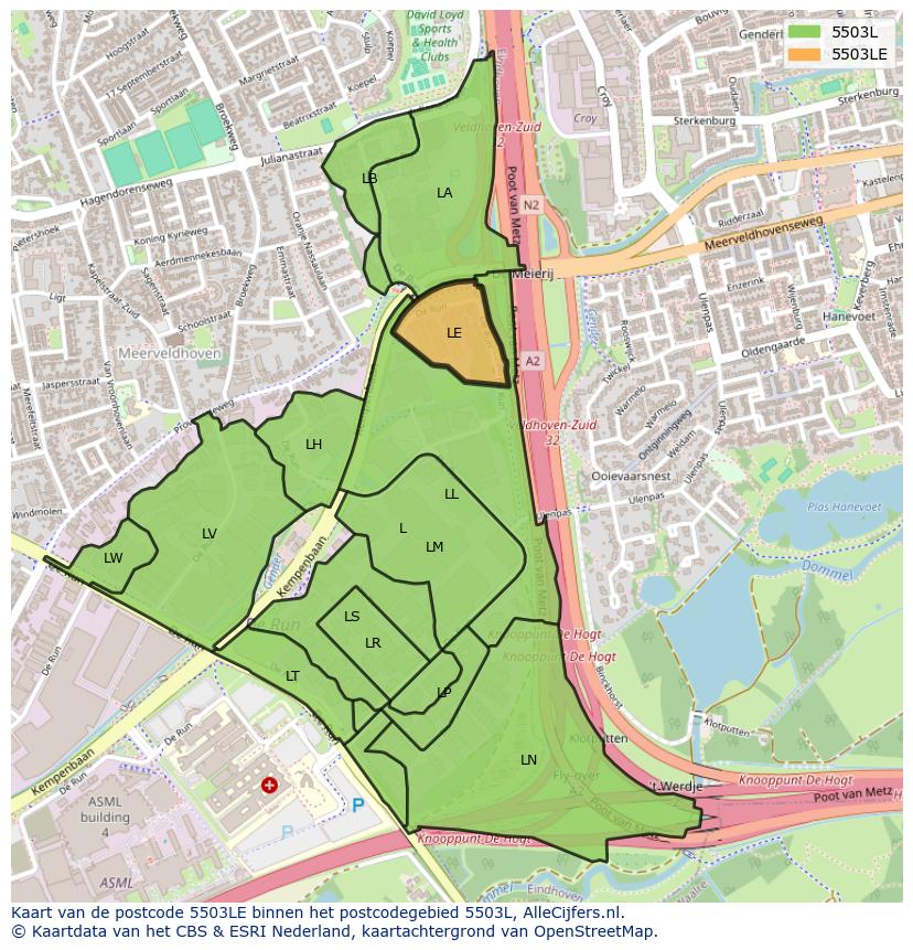 Afbeelding van het postcodegebied 5503 LE op de kaart.