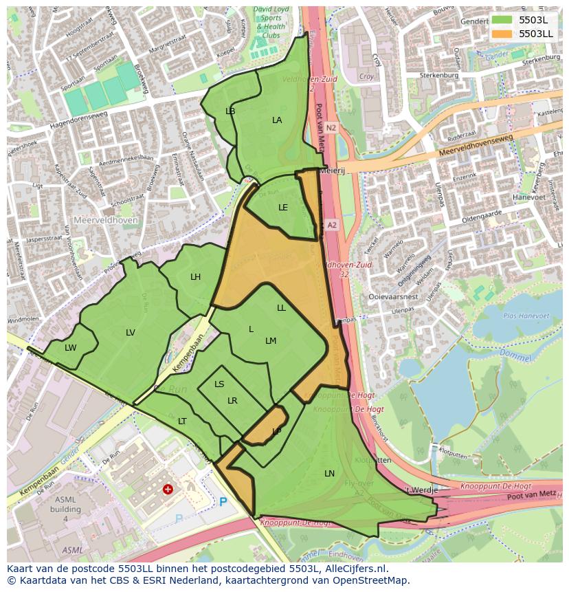 Afbeelding van het postcodegebied 5503 LL op de kaart.