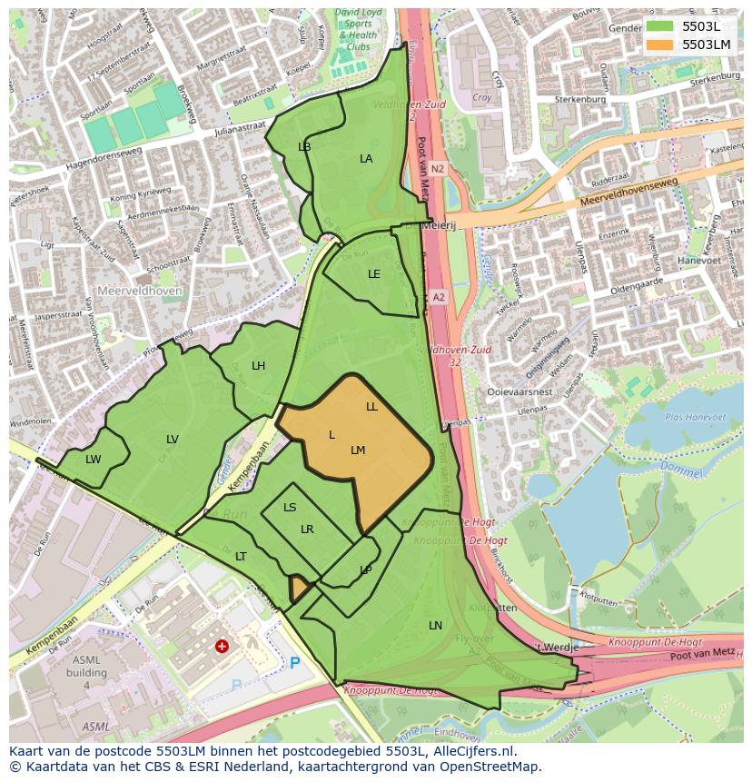 Afbeelding van het postcodegebied 5503 LM op de kaart.