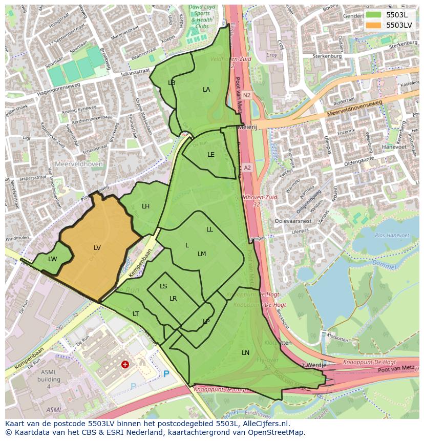 Afbeelding van het postcodegebied 5503 LV op de kaart.