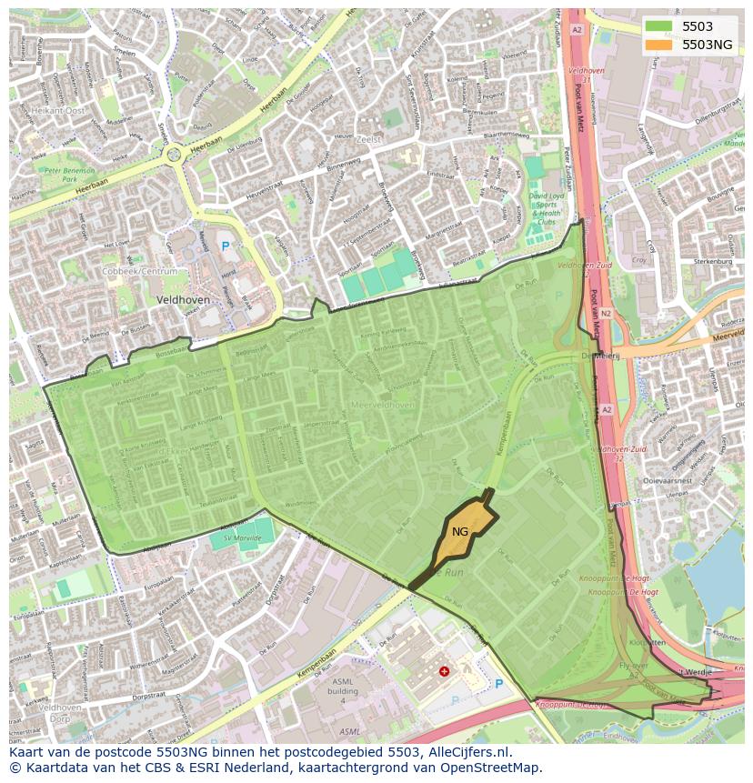 Afbeelding van het postcodegebied 5503 NG op de kaart.