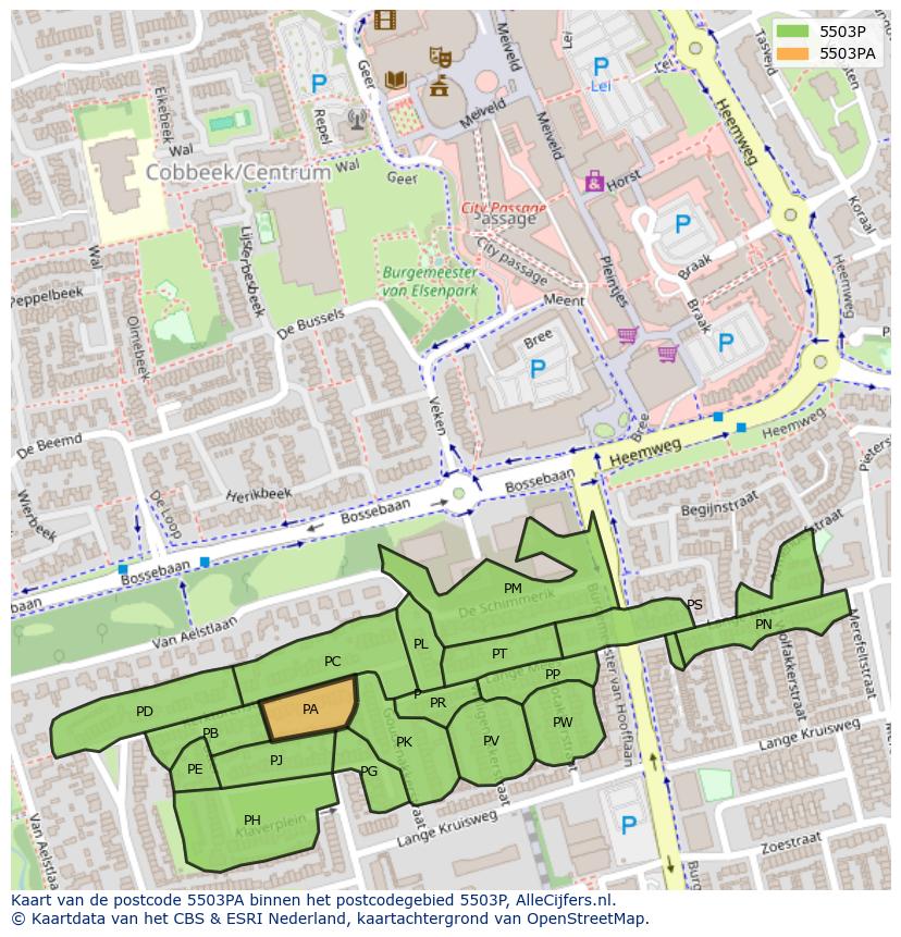 Afbeelding van het postcodegebied 5503 PA op de kaart.
