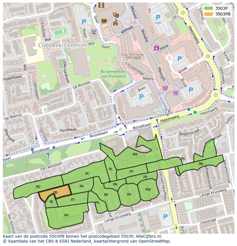 Afbeelding van het postcodegebied 5503 PB op de kaart.