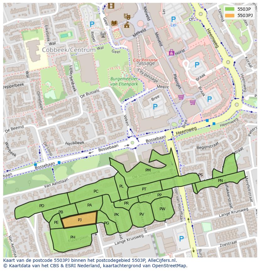 Afbeelding van het postcodegebied 5503 PJ op de kaart.